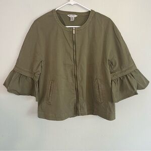 Tommy Bahama Callie Chino Jacket Bell Sleeve Full Zip Sz M Olive Green Boho